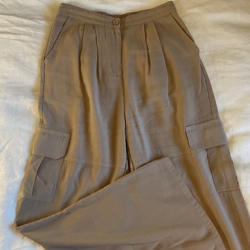 Lumiere Taupe Wide-Leg Cargo Pants